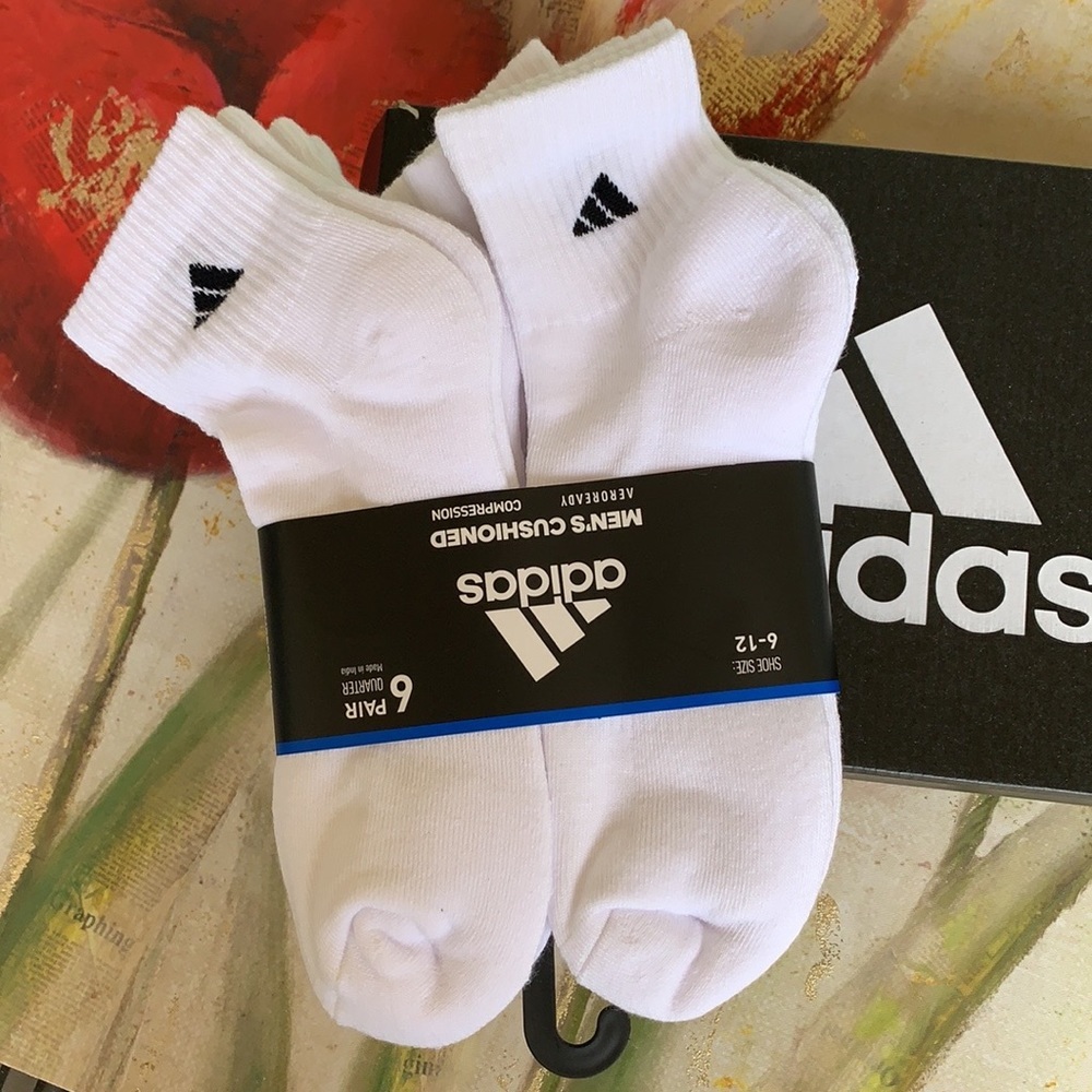 ADIDAS MEN’S CUSHIONED 6 pair QUARTER SOCKS - Picture 4 of 16